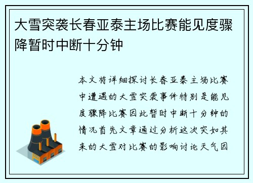 大雪突袭长春亚泰主场比赛能见度骤降暂时中断十分钟